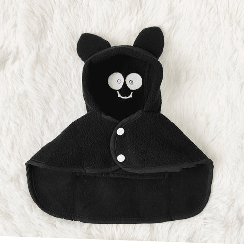 Black Bat cape opened to show its inside and snap closure.