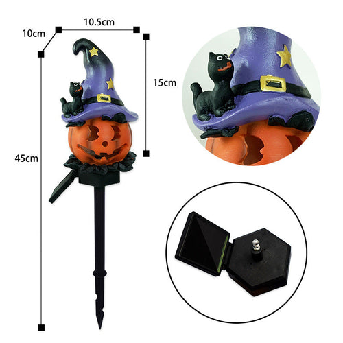 Wizard Pumpkin dimensions and close-ups of the solar panel and light fitting; supplier measurements in centimeters.