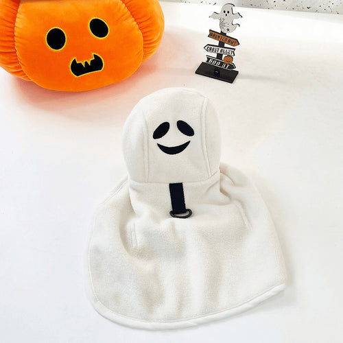 White Ghost hooded cape displayed upright; one cape per order.